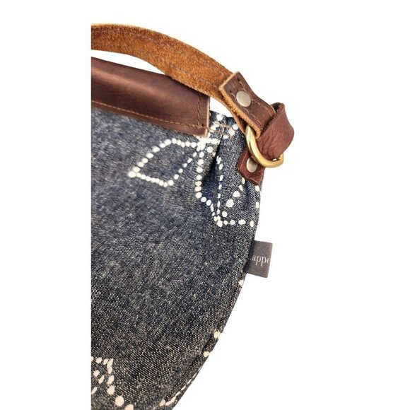 Handcrafted Crossbody Denim & Leather Shoulder Bag With Floral Faux Embroidery P - Picture 5 of 10